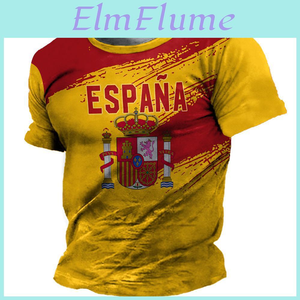 Summer Mens Spain Tshirt Short Sleeve Spain National Emblem Flag 3d Print Fashion O Neck Pullover Shirt Male Oversize Clothing