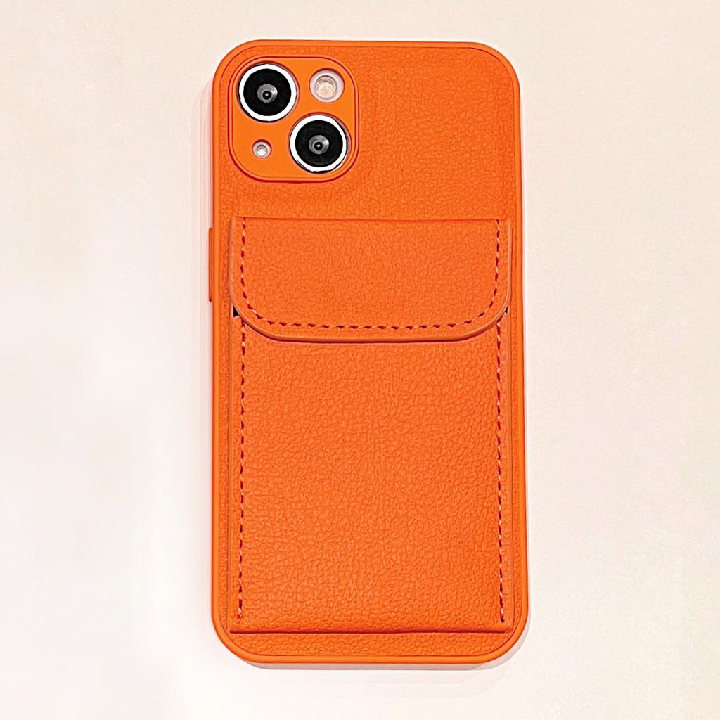 Lychee Pattern Is Suitable for Apple 17promax Mobile Phone Case Card Bag Iphone15 Simple 12 Plain Leather All-inclusive Protective Case.