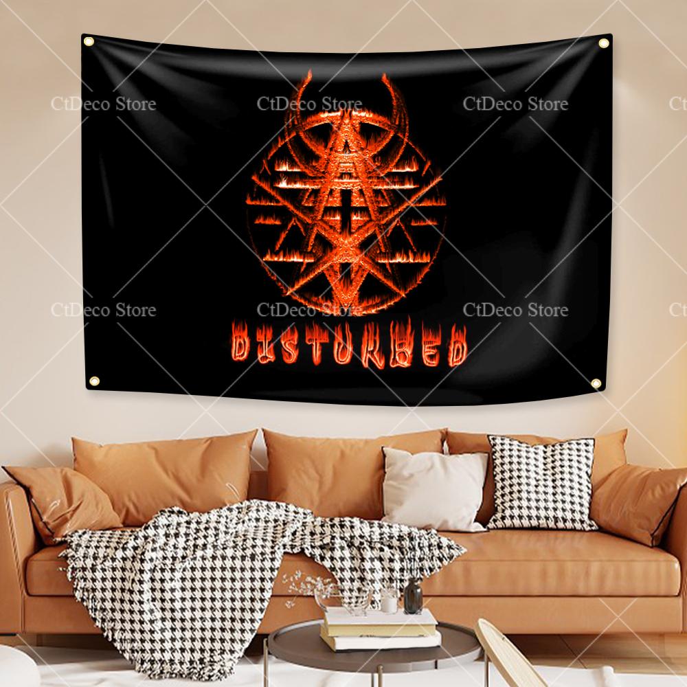 

Disturbeds Гобелен Четыре отверстия Полиэстер Цифровая печать Флаг Рок-группа Наружная Внутренняя Декорация Комната Гараж Сад 29x37in