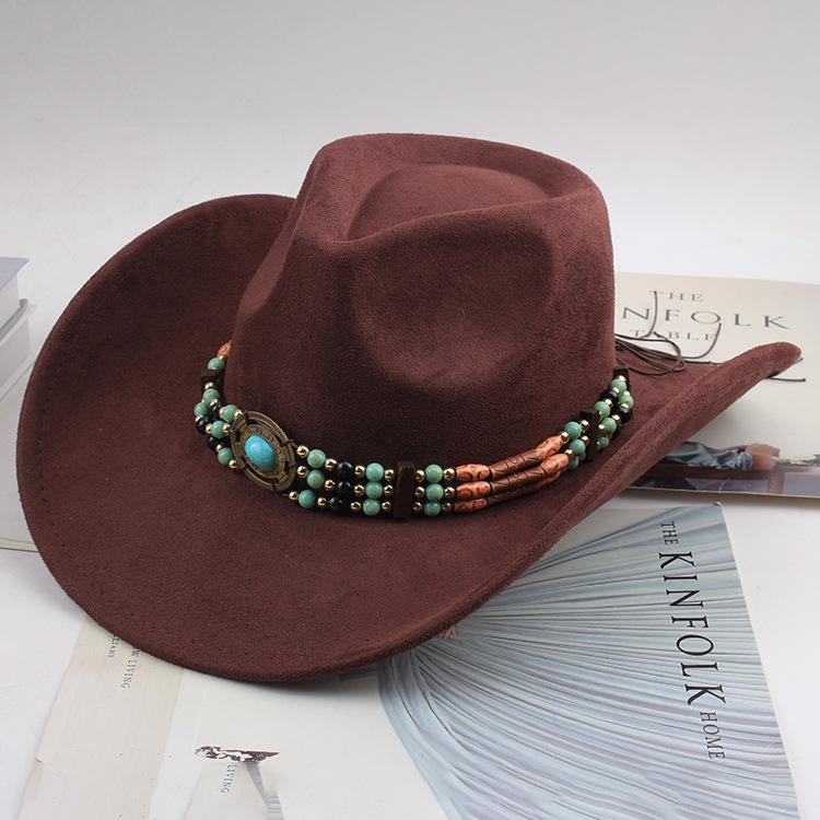 Western Cowboy Style Tibetan Bull Head Accessories Fashion Top Hat Autumn/Winter New Collection Deer Skin Velvet Large Edge Riding Hat