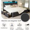 Bed Frame Color-Changing LED Light Strip, Built-In Charging Station, 4 Storage Drawers, Wooden Slats,Linen Frbric,Grey