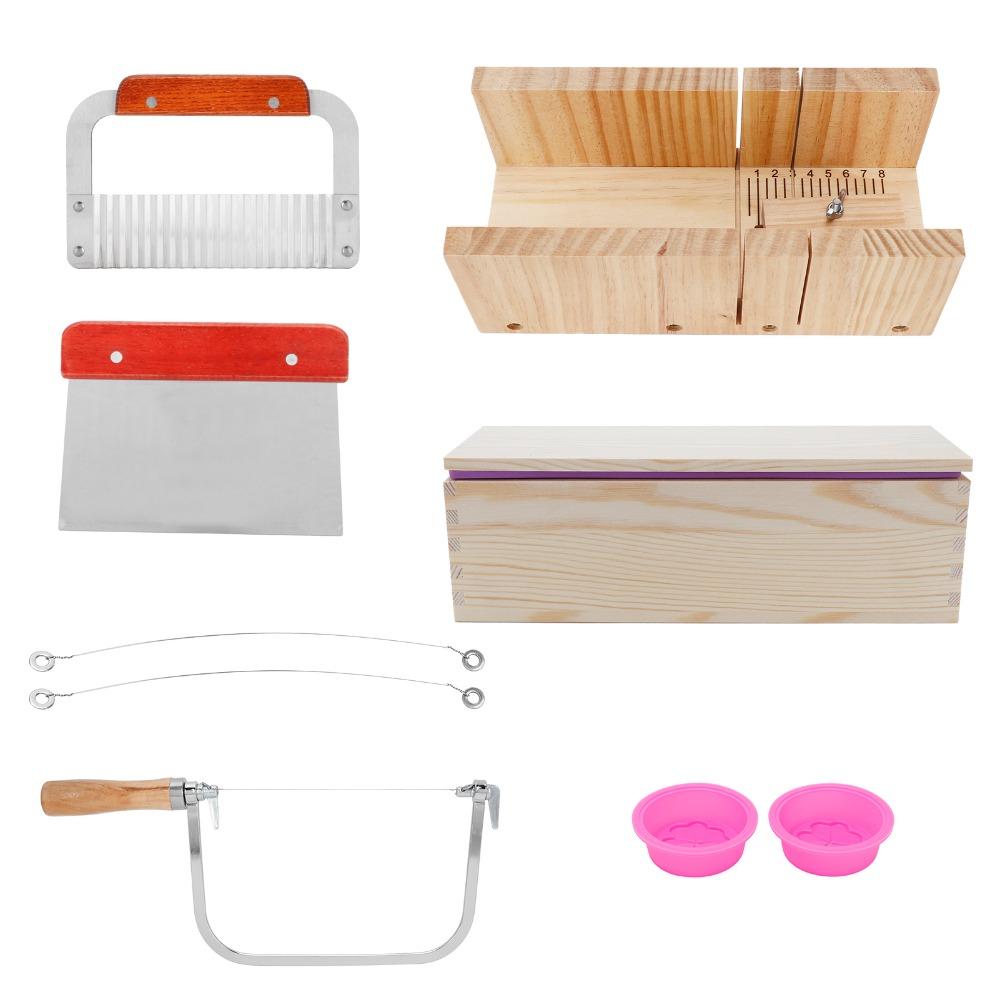9pcs Straight Cutting Soap Cutter Kit Wood Handle Silicone Soap Mold Soap Mold Set Bar Cutting