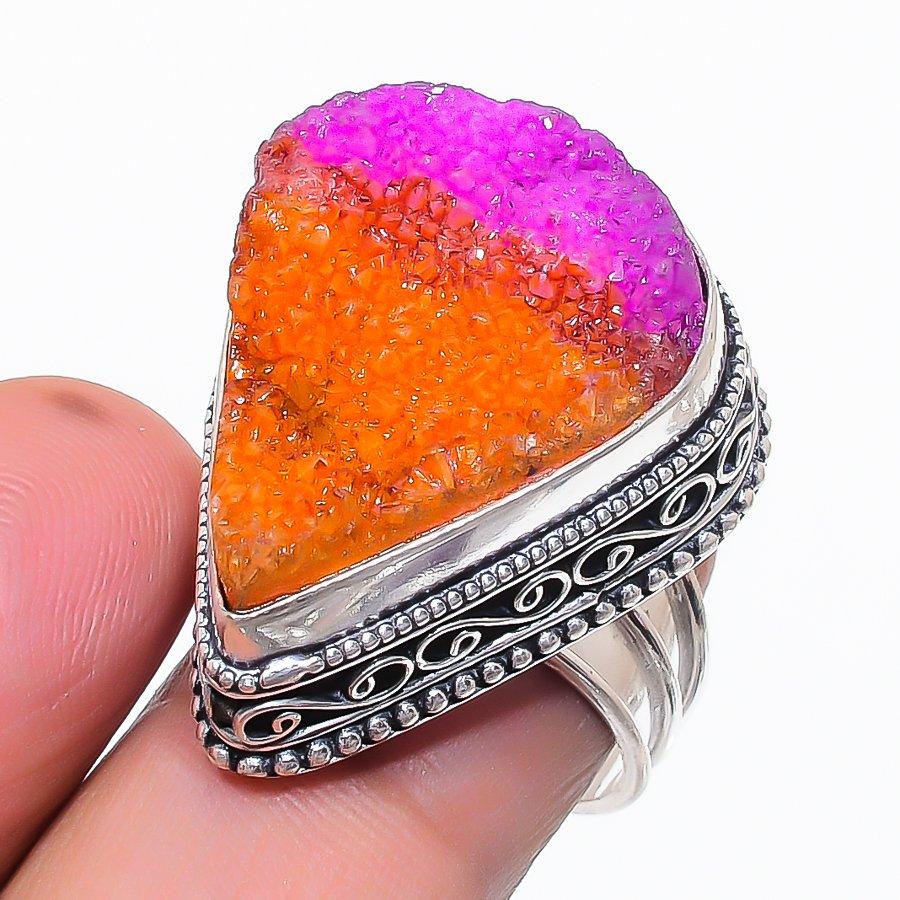 Natural Hememorphite Druzy Gemstone 925 Sterling Silver Jewelry Ring Size 7 H6h47