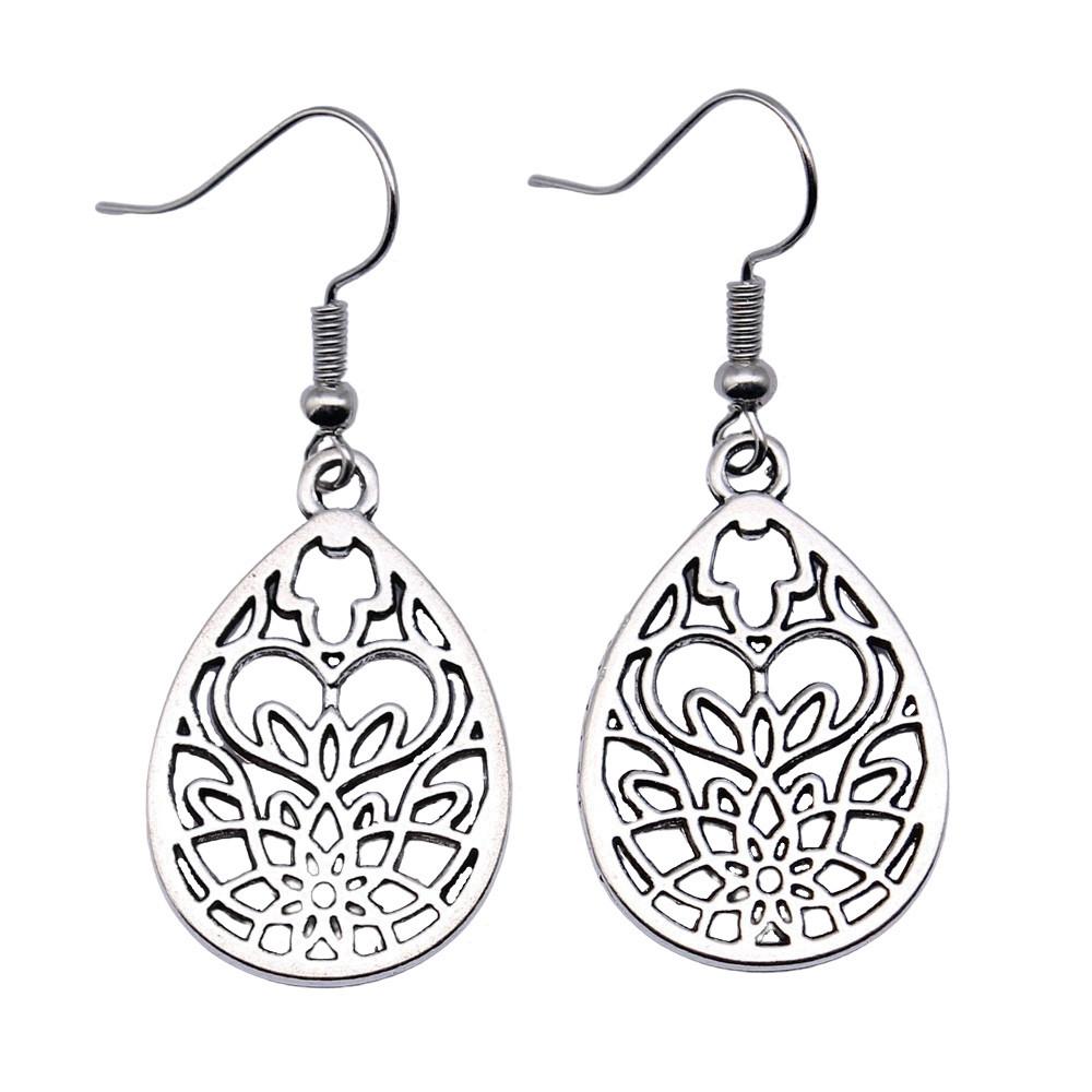 Filigree Teardrop Dangle Earrings Vintage Boho Leaf Drop Earrings For Women Ethnic Retro Jewelry