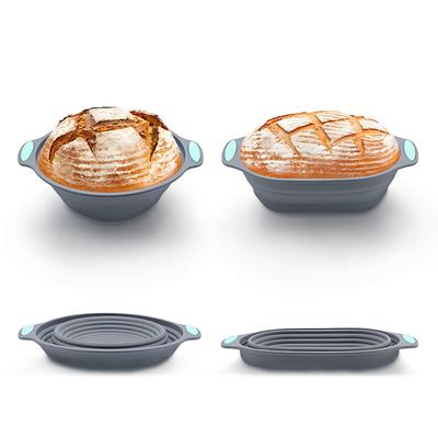 2 Stück 10 Zoll Oval Faltbar Silikon Banneton Gärkorb für Brotteig Wiederverwendbar Sauerteig Teig Gärschale Für Heimbacken