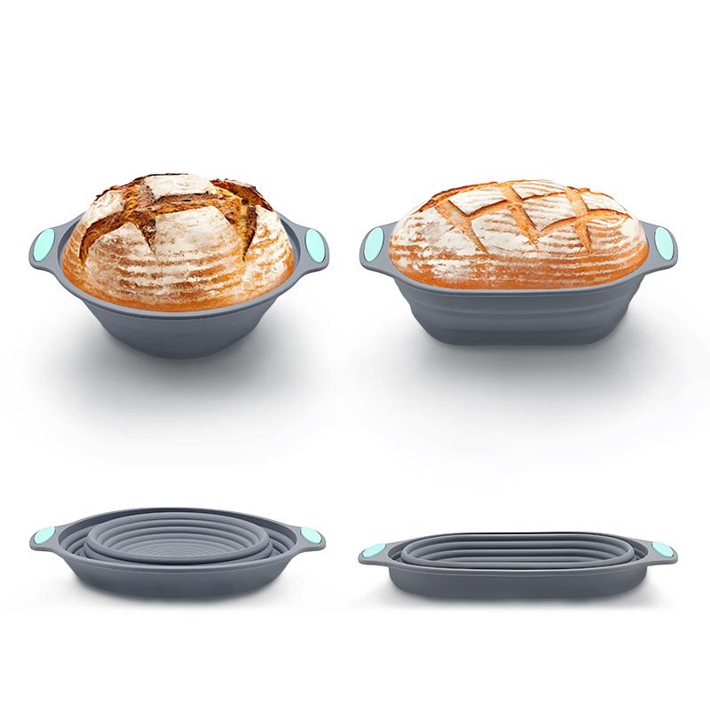 2pcs 10 Inch Oval Collapsible Silicone Banneton Bread Proofing Basket Reusable Sourdough Dough Fermentation Bowl For Home Baking серый
