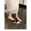 Nei Zeng~ Leather Silver Thick-bottomed Bag Head Slippers Women's Rhinestone Word with Slope Heel Sandals Half Slippers