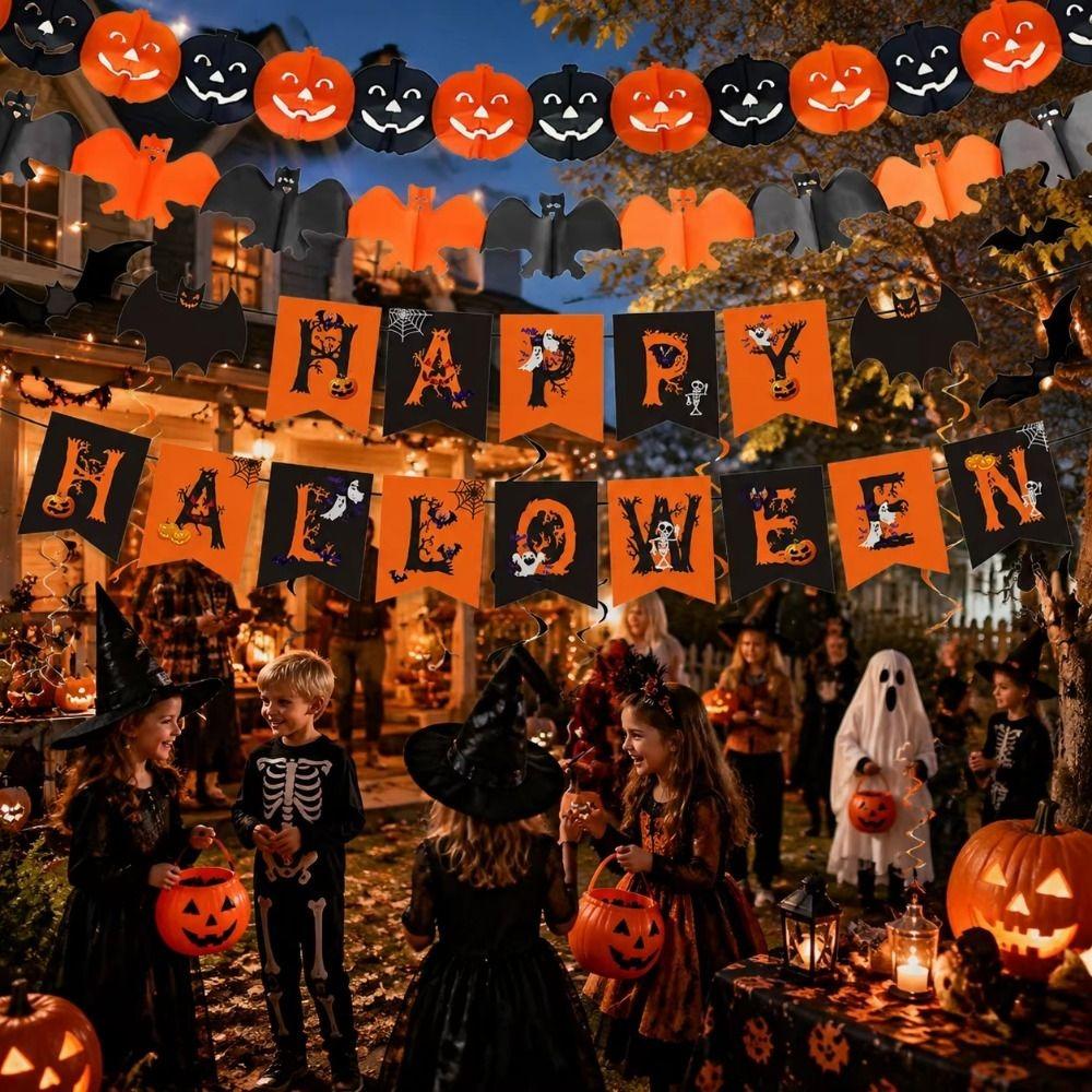 5Pcs/Set Creative Halloween Bunting Halloween Flag Halloween Garland Home Wall Decor