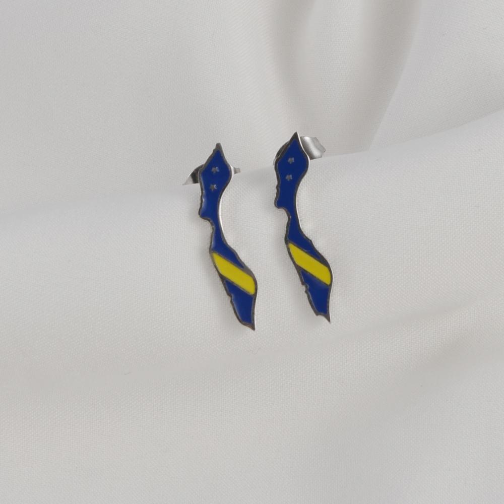 Anniyo 2CM Curacao Map Flag Stud Earrings for Women Girls Stainless Steel Jewelry @365821