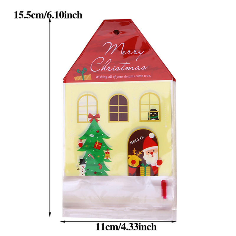 50Pcs Cute Christmas Cellophane Treat Bags Small Clear Gift Candy Cookie Goodies Bag for Holiday Party Favors