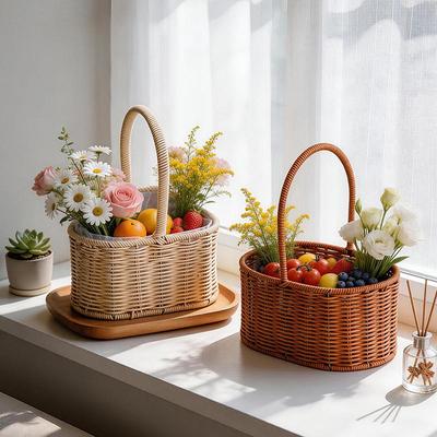 Handheld Imitation Rattan Picnic and Floral Arrangement Basket