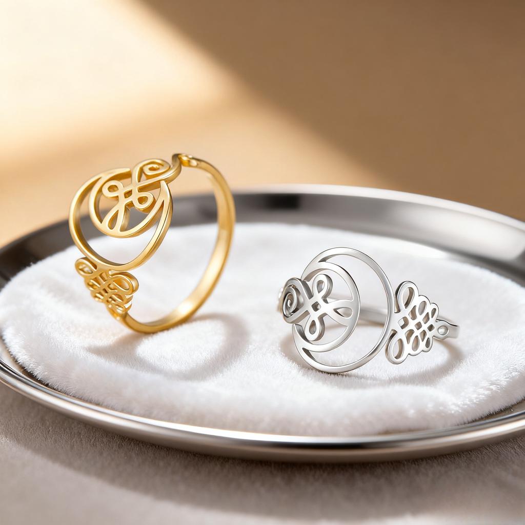 Hollow Crescent Moon Witch Knot Ring Yoga Unolome Symbol Ring Stainless Steel Crescent Women's Yoga Jewelry Gift