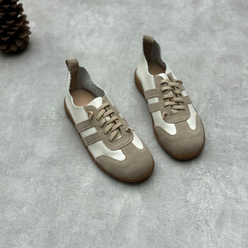 Handgemachte Lederschuhe Vintage Round Head Rindsleder Casual Damenschuhe