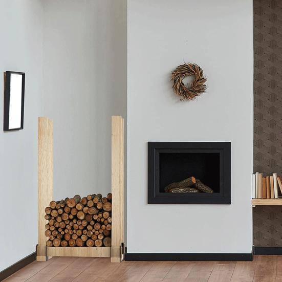 4Pcs Firewood Holder Brackets Firewood Log Storage Rack Brackets with Screws Heavy Duty Coated Metal Brackets for Indoor Outdoor Firewood Log Storage