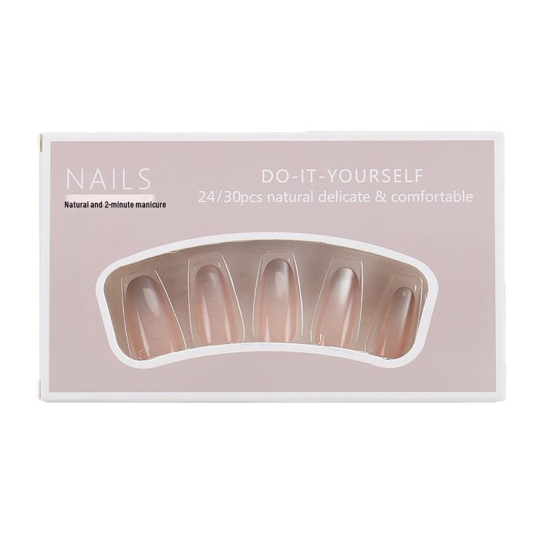 Hot Style Medium Long Nude Pink Gradient Glitter Blush False Nails