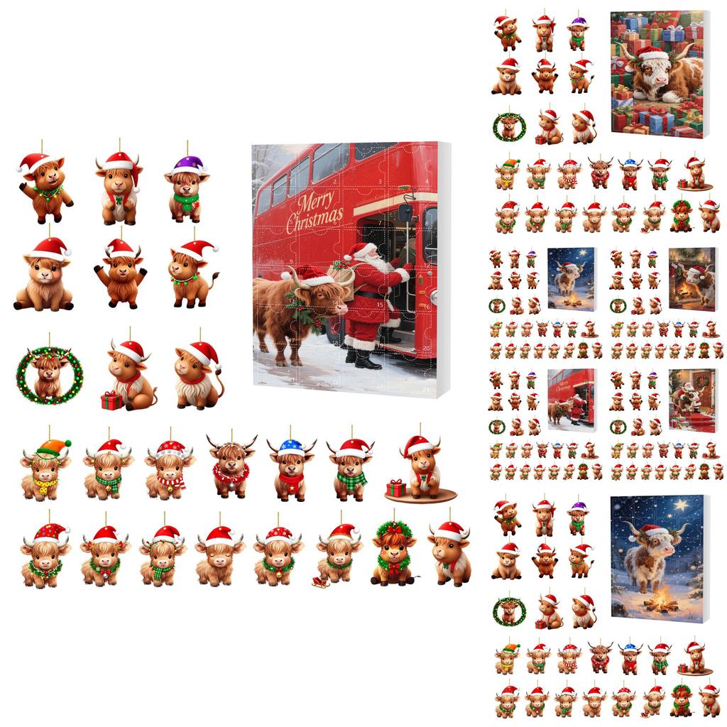 Christmas 24day Advent Calendar With Acrylic Cow Ornament For Holiday Gift Giving