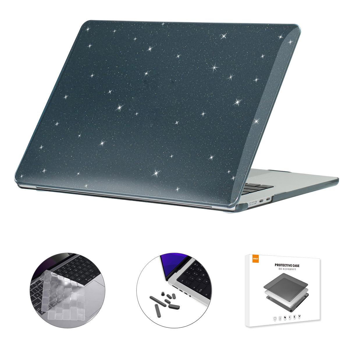 

For Macbook Air 15 inch (2023) A2941 (US Version) Glitter PC Laptop Case with TPU Keyboard Film+Anti-Dust Plugs Black