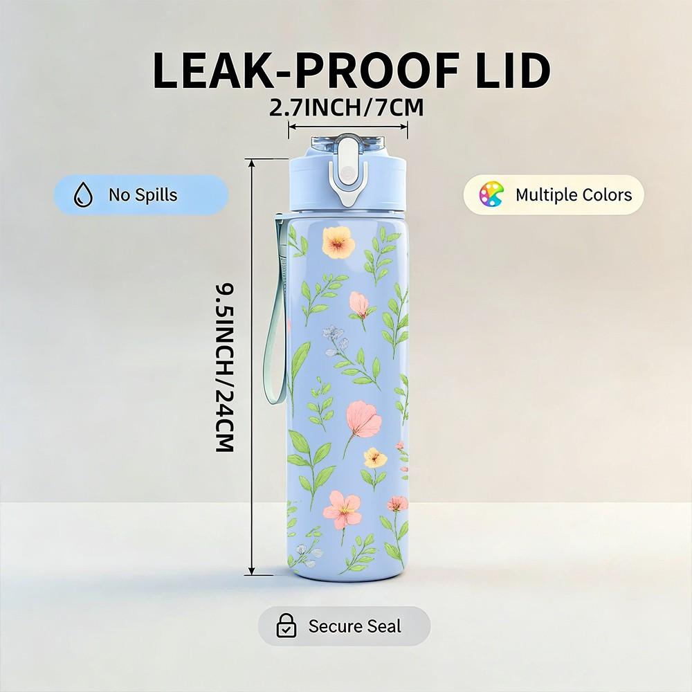 1PC Soft Wild Floral 750ml Color Plastic Sports Water Bottle Leakproof Flip Straw Lid Suitable for Sports Office Home Use
