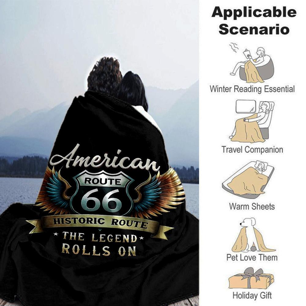 1pc American Route 66 Soft Flannel All Season Throw for Home, Office, Outdoor UseDurable Comfort Soft Warm Throw for Home