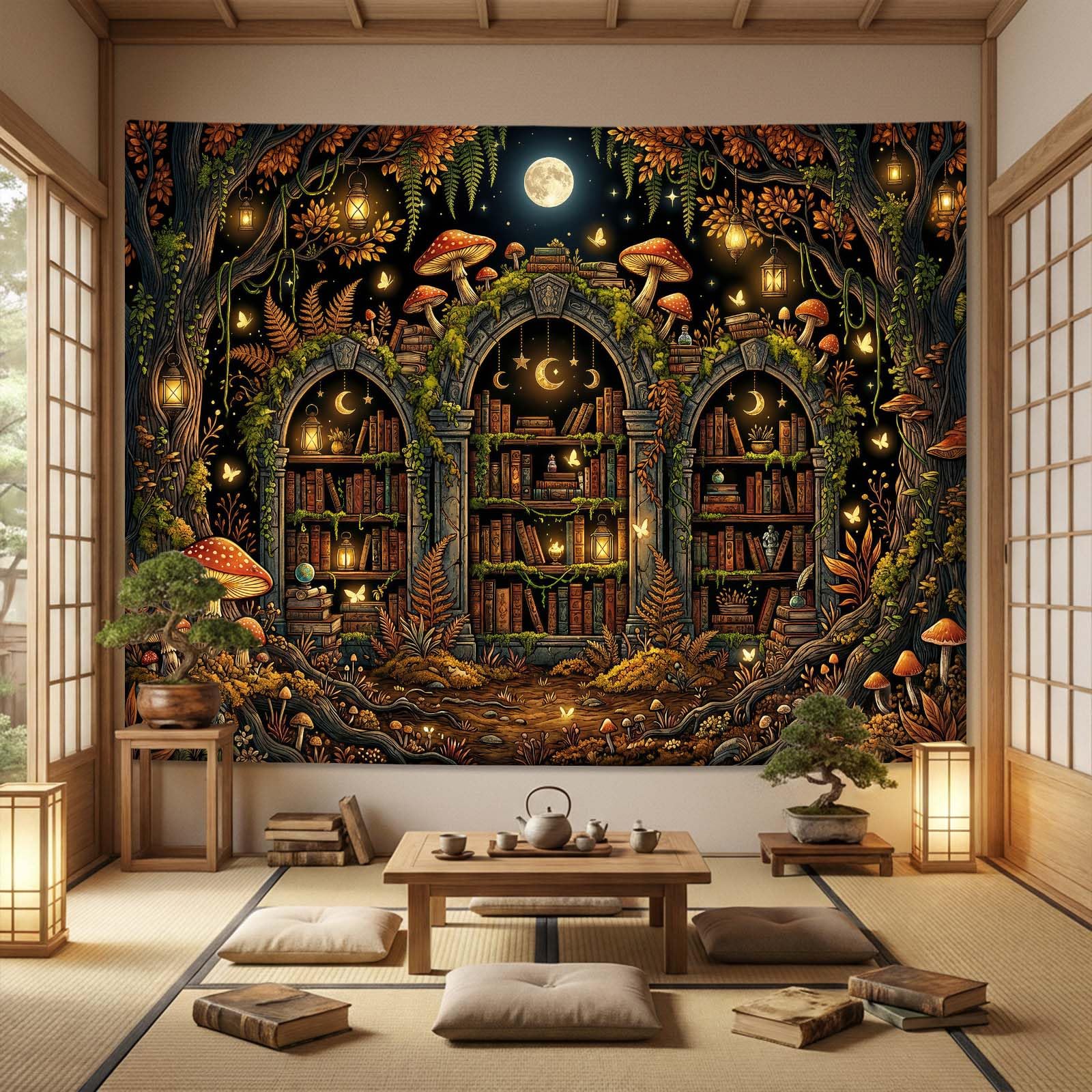 Alchemist S Forest Archive Tapestries Secret Wizardry Library Tapestries Mystic Potion And Crystal Wall Tapestry Enchanted Study 70x100CM