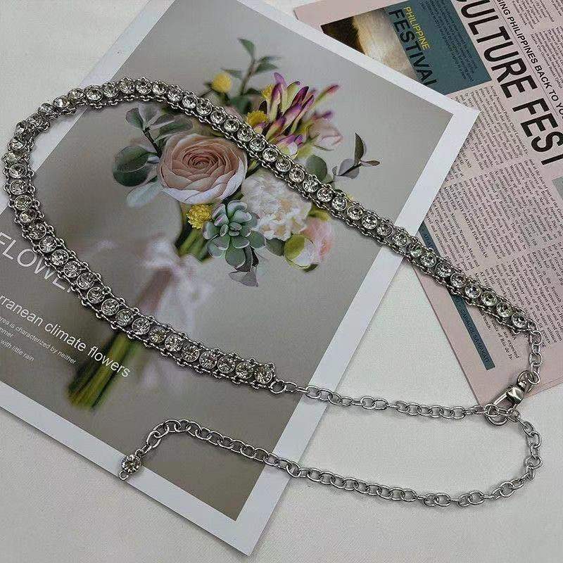 

Корейская версия металлической цепочки со стразами, поясная цепочка для женщин, модная универсальная для пальто, свитера, юбки в клетку, ремень, поясная цепочка 100-110cm