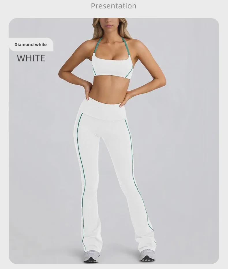 Women's Autumn Yoga Set: Flared Trousers with Sports Bra and Suspender Tube Top