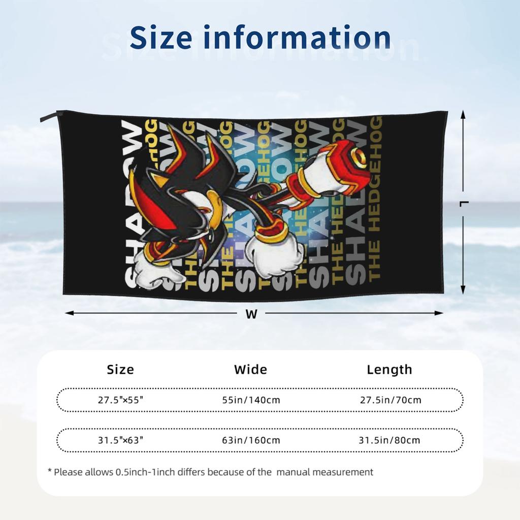 Shadow The Hedgehog Sonic Poster Beach Towel Soft Microfiber Quick Dry Absorbent Quick Towels For Swimming