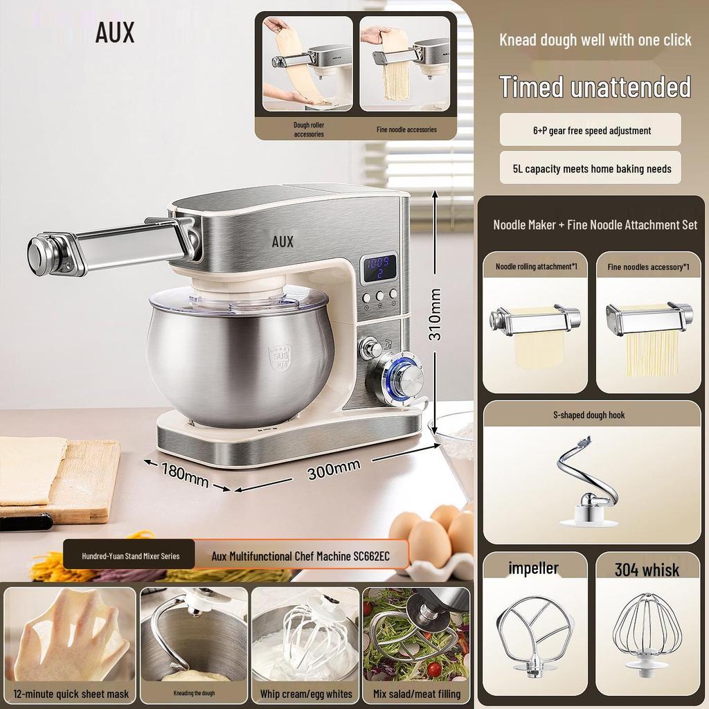 Oakes Multifunctional Chef Machine: Automatic Dough Mixer, Whipping, Kneading, Slicing, Juicing, and Extruding.