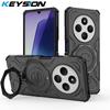 KEYSION Shockproof Magnetic Case for Redmi 14C Silicone+PC Upright Live Metal Ring Stand Phone Back Cover for Xiaomi POCO C75