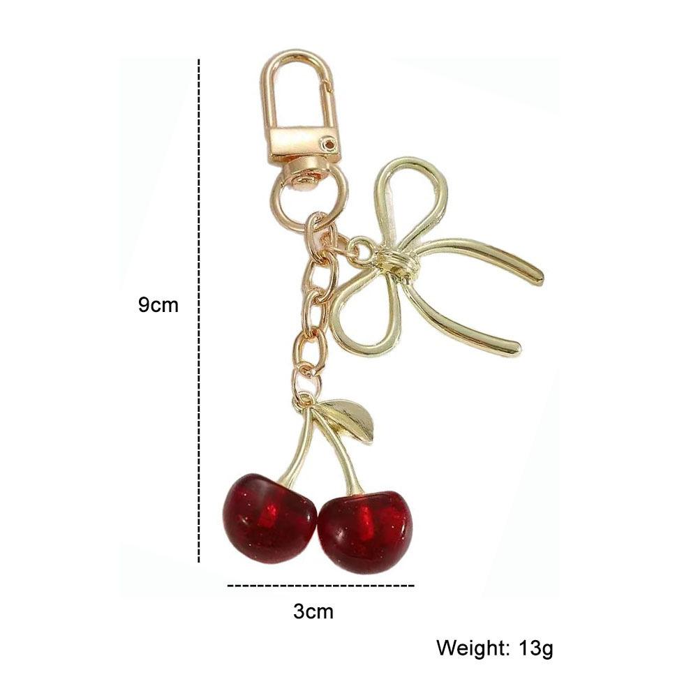 Simulation Crystal Cherry Keychain Bow Pendant Fruit Design Bag Accessories Couple Family Keychain Pendant