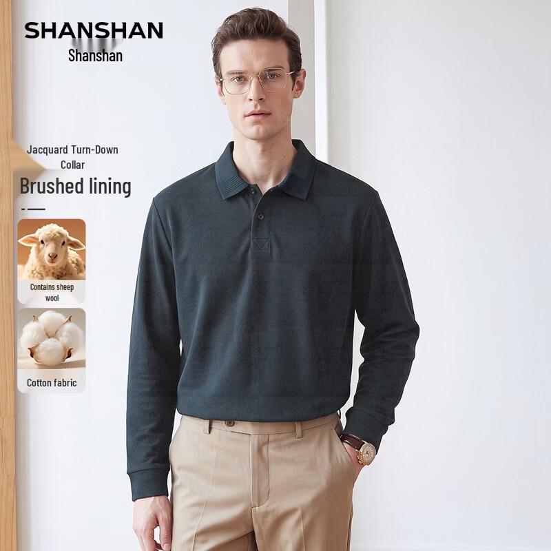 SHANSHAN Men's Jacquard Wool-Blend Long Sleeve Polo