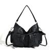 Large Capacity Messenger Bag Autumn And Winter Pu Texture Trendy Niche Design Underarm Bag Portable Black Solid Color Locomotive Bag