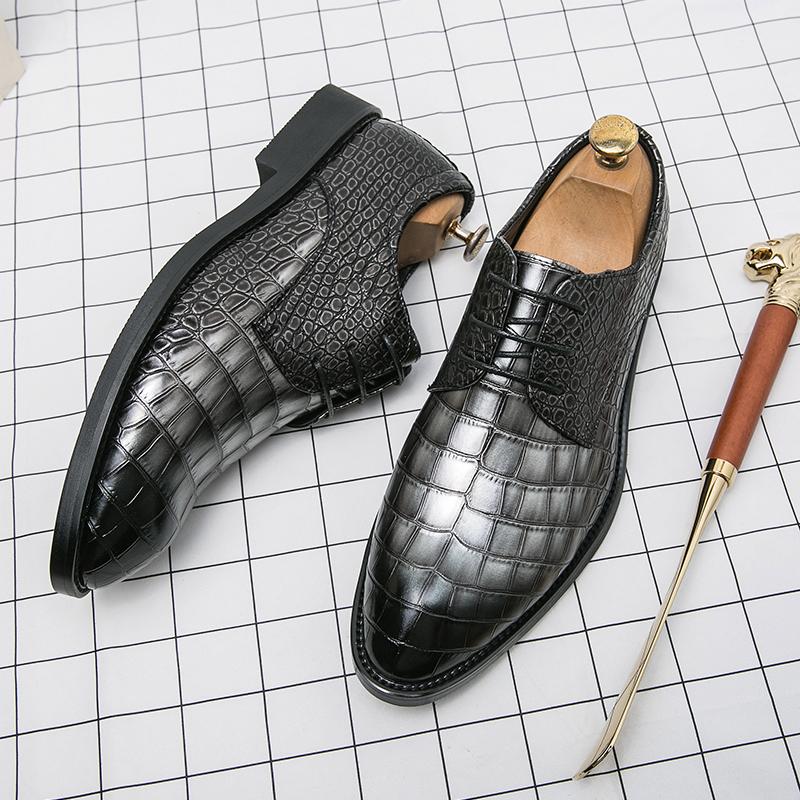 Luxury Brand Crocodile Pattern Leather Shoes Lace-up Loafers Business Moccasin Thick Bottom Pointed Toe Designer Men's Shoes