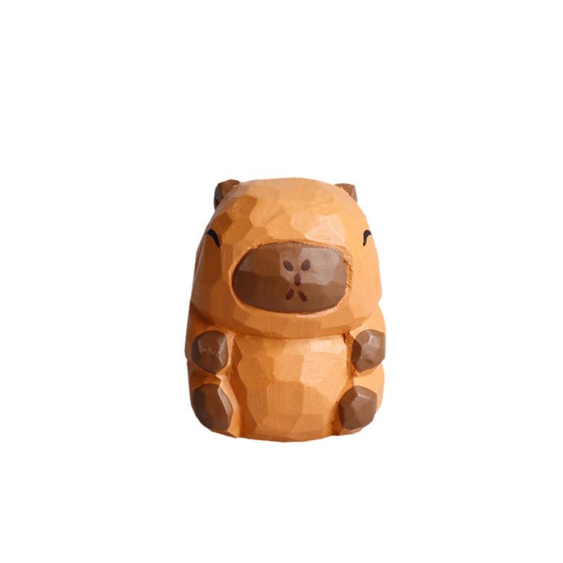 Capibala Cute Animal Small Model Statue Solid Capybara Wood Carving Home Room Office Car Decoration Accessories
