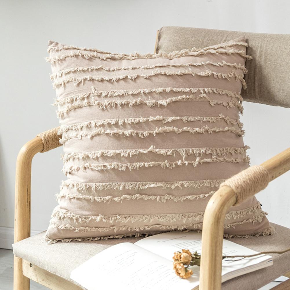 45 45cm Nordic Style Cotton Linen Decoration Craft Solid Color Pillowcase Throw Pillow Cover Cushion Case beige45*45cm without pillow