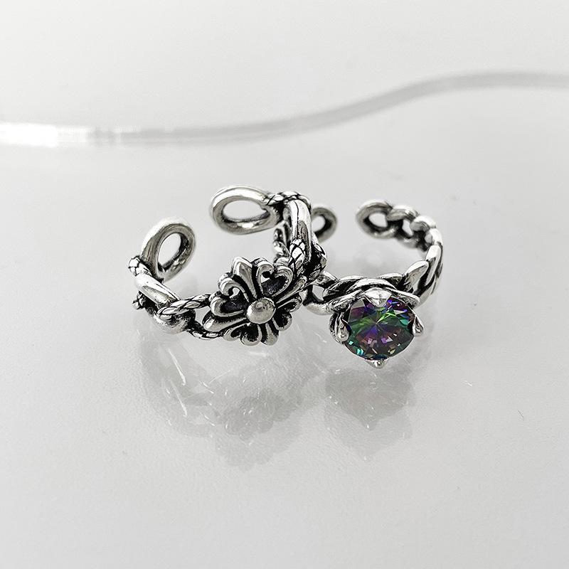 Niche Design Sense Personality Cross Diamond Set Vintage Ring Premium Sense Punk Vintage Simple Open Ring Women