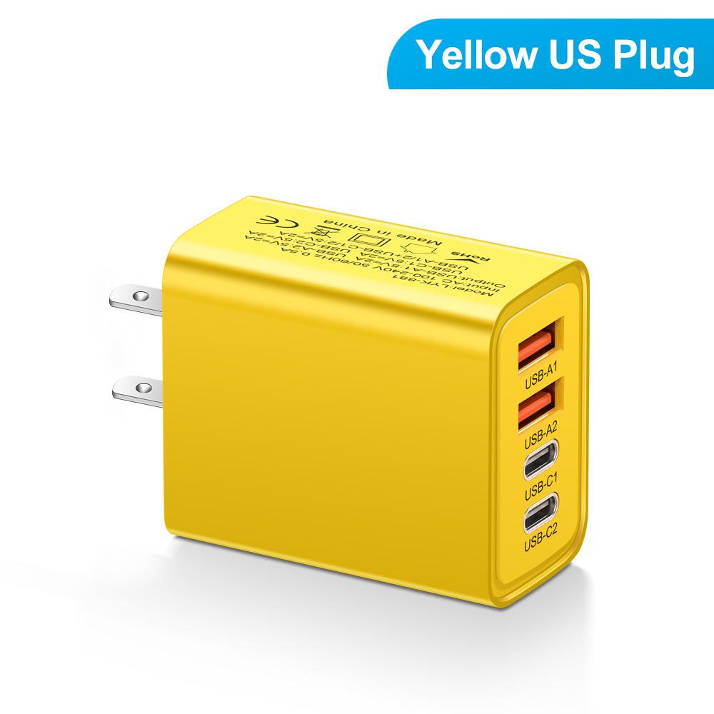2.4A Multi-port Charger: Dual Type-C PD + Dual USB for Mobile Phones, Travel-Ready