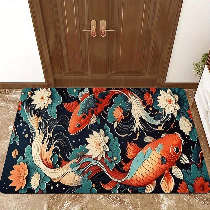 Vibrant Koi Fish Print Non-Slip Washable Indoor Outdoor Floor Rug Doormat for Entryway Bathroom Kitchen Home Decor Gift