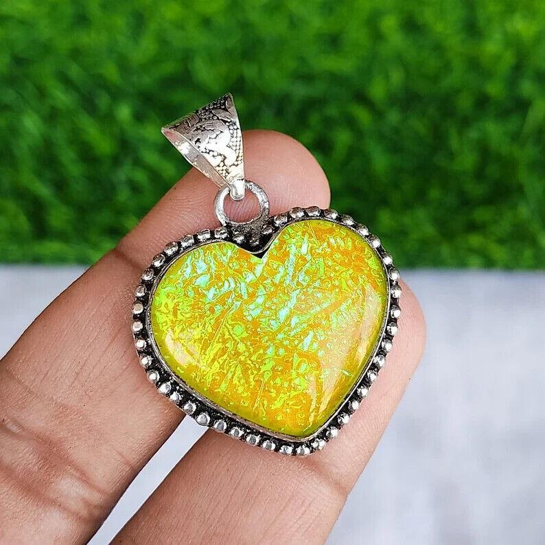 Australian Triplet Fire Opal Heart Shape Pendant 925 Silver Plated Chain Pendant