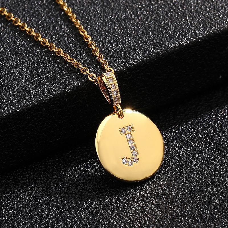 Letter Necklace Fashion 26 One Letter Copper Inlaid Cubic Zircon Vacuum Plating Stainless Steel Chain Necklace