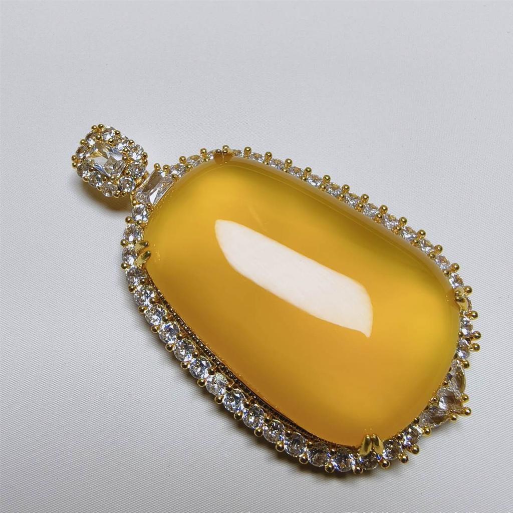 Natural Lucky Pendant National Style Chalcedony Pendant Beeswax Yellow Agate Jade Sweater Chain Peace Buckle Necklace