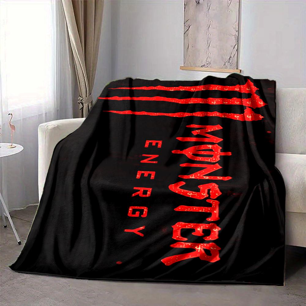1Pc Monster Energy Logo Flannel Fleece Blanket Soft Warm Throw Blanket for Sofa Bed Couch Home Decor Lightweight Travel Nap Blanket Xmas Gift Q1805