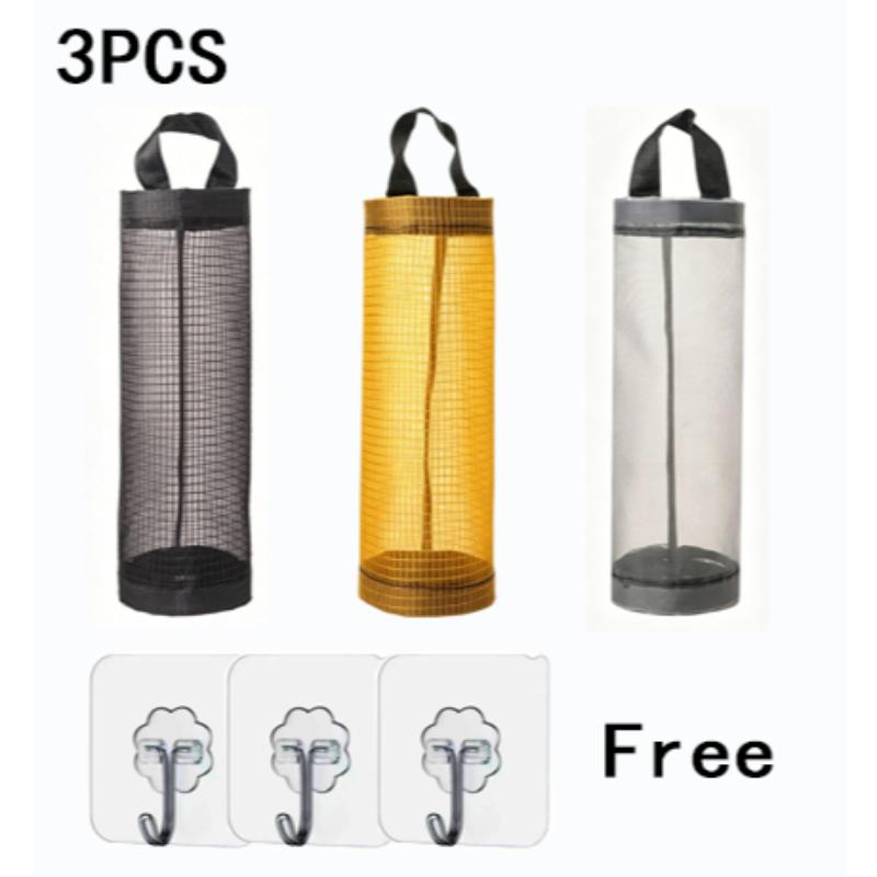 Mesh Hanging Plastic Grocery Bag Holder With Adhesive Wall Hooks Perfect For Kitchen Bathroom Home Storage
