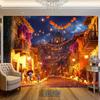 One 2D Flat Day of the Dead Themed Background Cloth with Skull, Festival, and Traditional House Decorations for Party Decoration