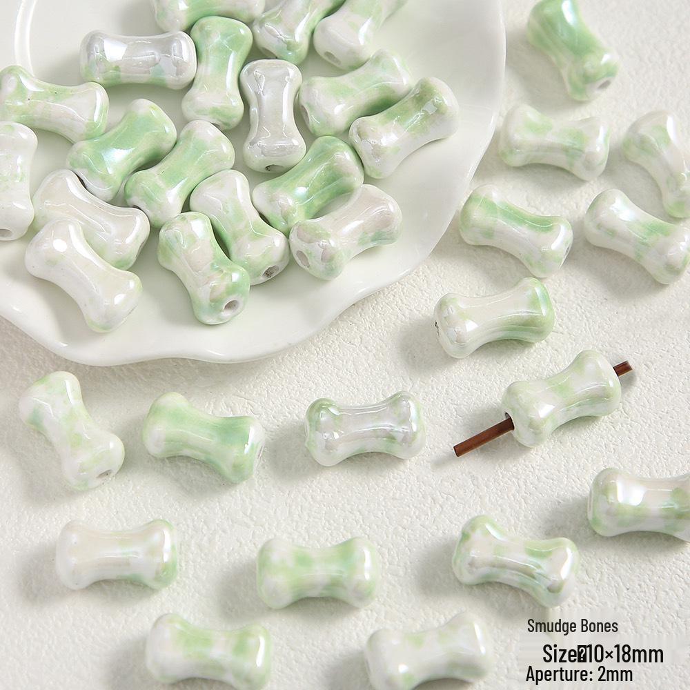 Handmade Cute Flower & Heart Green Ceramic Beads for DIY Jewelry