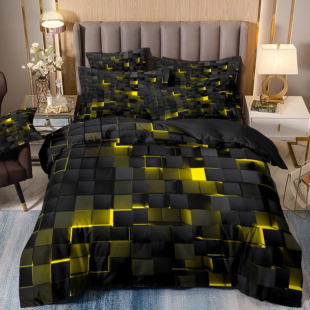 Red Glowing Bedding Set,Abstract King Duvet Cover Honeycomb Quilt Cover For Teens Adults Geometry Hexagon Bed Set