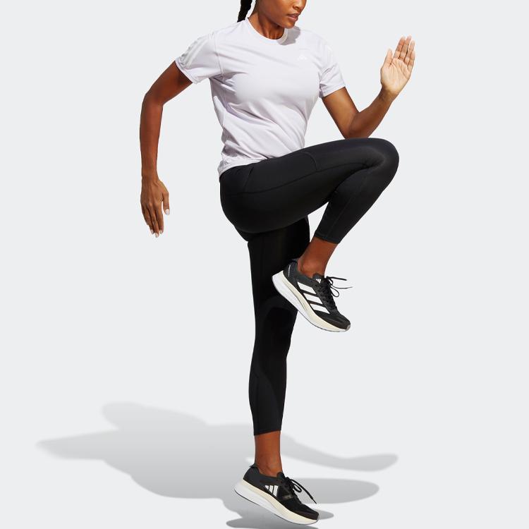 Adidas Own The Run Striped Logo Print Round Neck Short Sleeve T-Shirt Women Tops Light-Purple IC5192