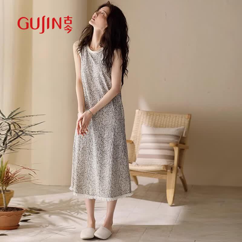 GUJIN Women s Cotton Adjustable Padded Nightgown Dress L пятнистый