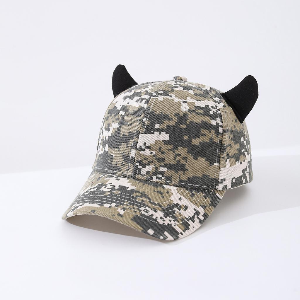 Fashion Multicolor Camouflage Baseball Hat, Solid Hard Top, Fun Bull Horn Ears, Ideal for Outdoor Sun Protection