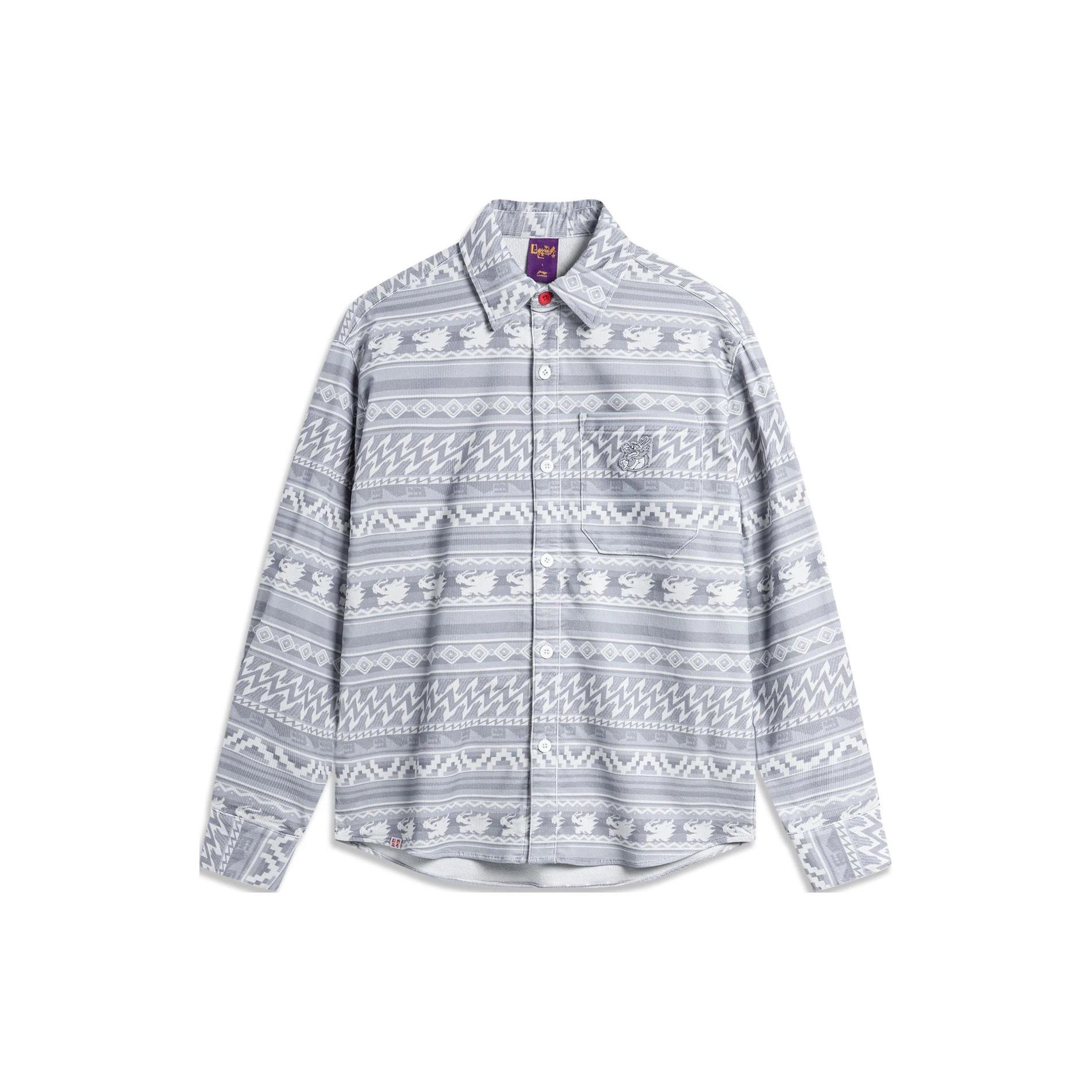 

Li-Ning Full Print Striped Loose Long Sleeve Shirt Men shirts Gray ASHU001-7 M